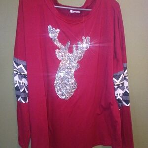 Red Sequin Reindeer Holiday Top